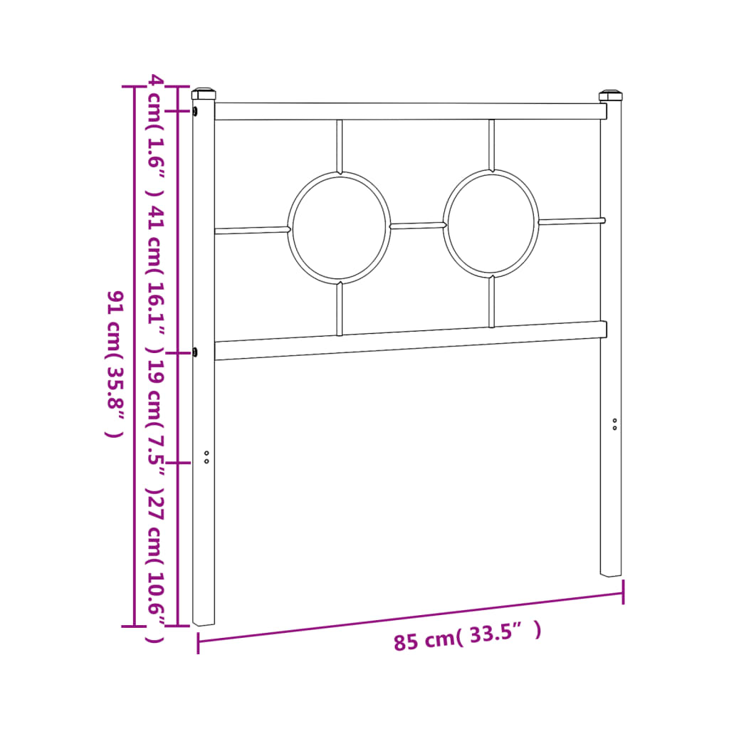 vidaXL Cabecero de metal negro 80 cm