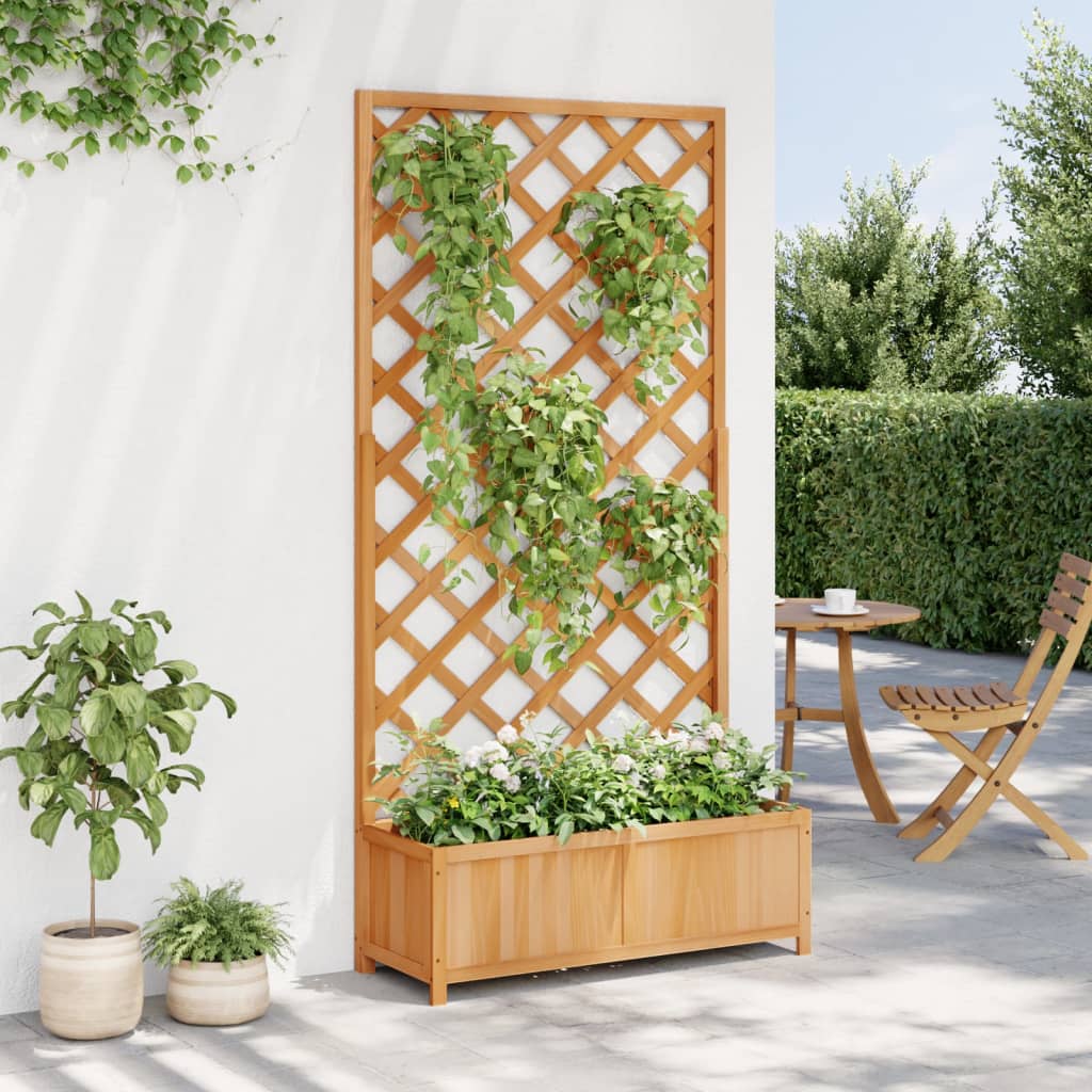 vidaXL Jardinera con enrejado de madera maciza de abeto marrón