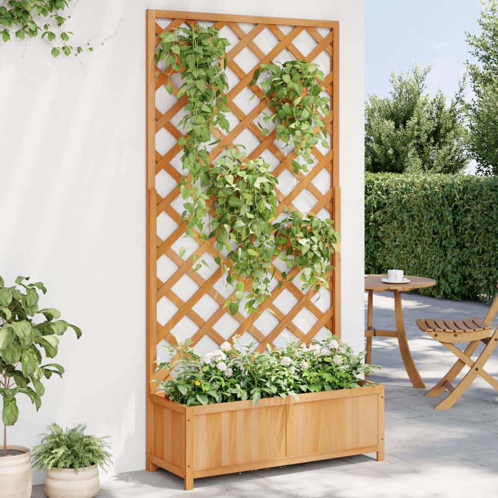 vidaXL Jardinera con enrejado de madera maciza de abeto marrón