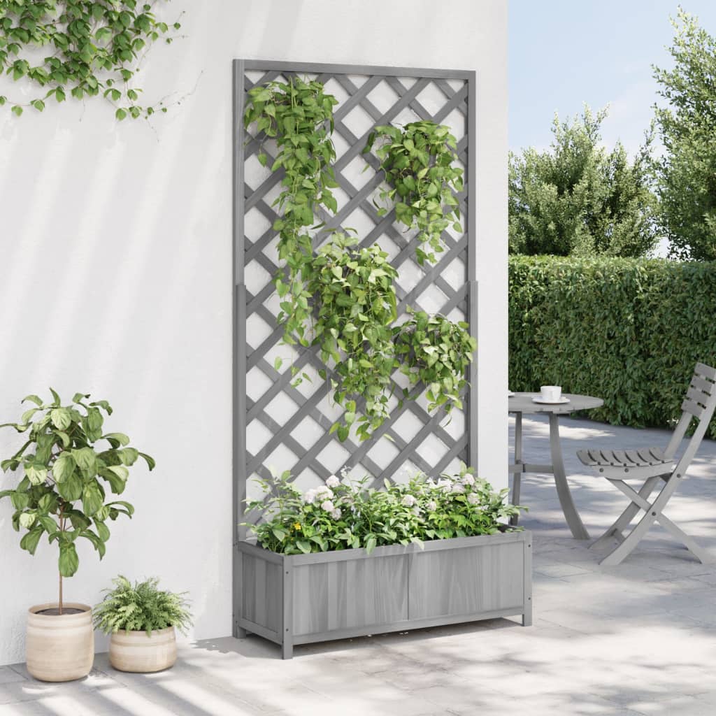 vidaXL Jardinera con enrejado madera maciza de abeto gris