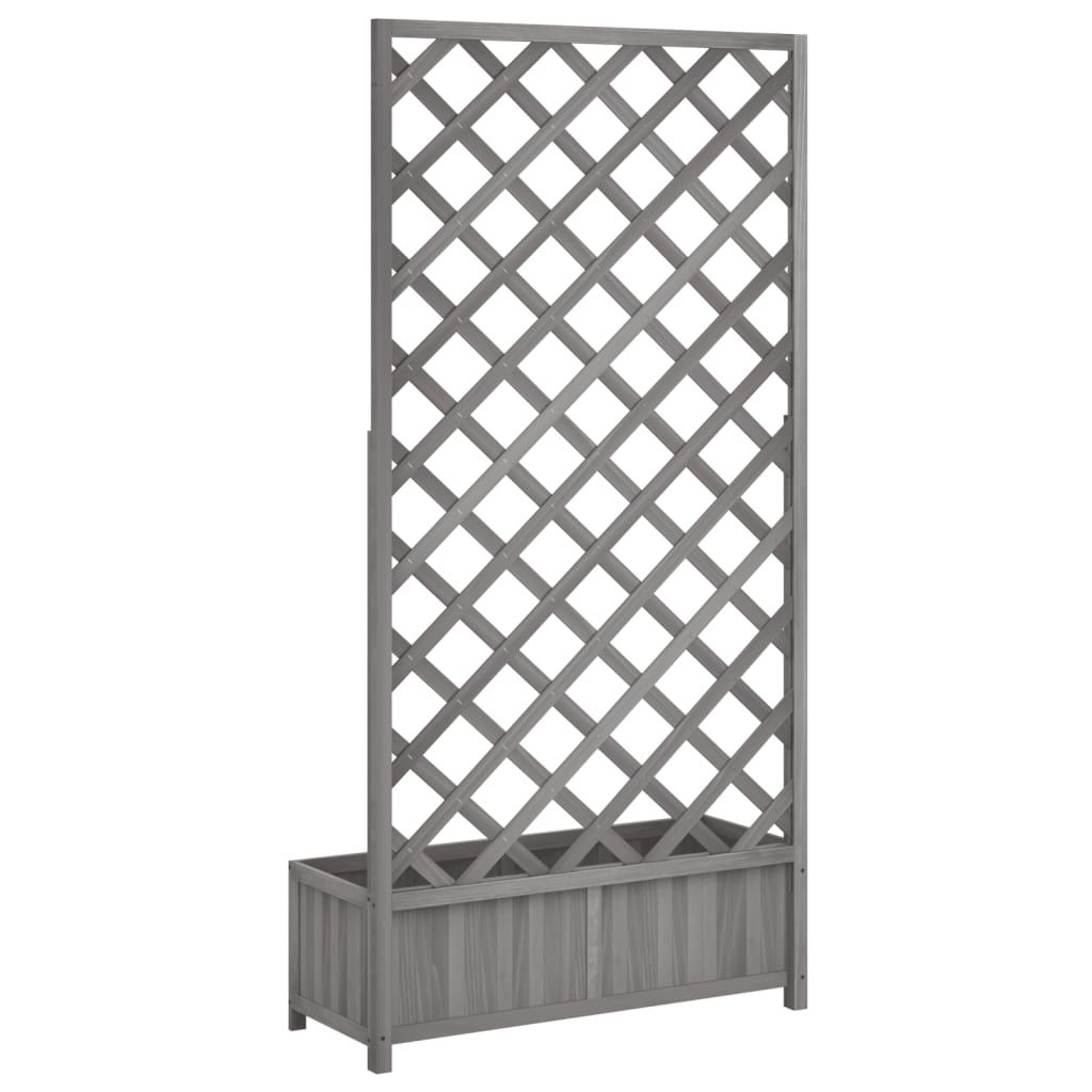 vidaXL Jardinera con enrejado madera maciza de abeto gris