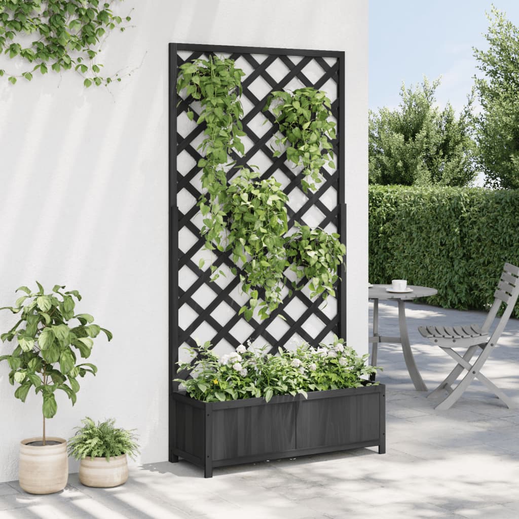 vidaXL Jardinera con enrejado madera maciza de abeto negro