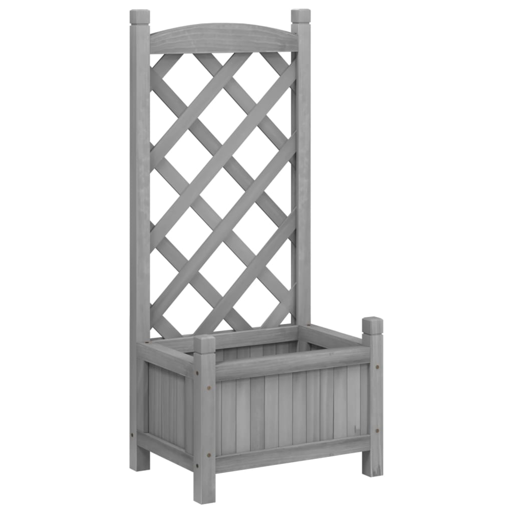 vidaXL Jardinera con enrejado madera maciza de abeto gris