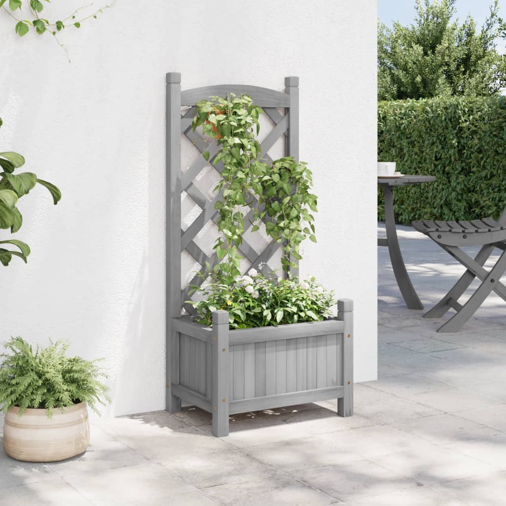 vidaXL Jardinera con enrejado madera maciza de abeto gris