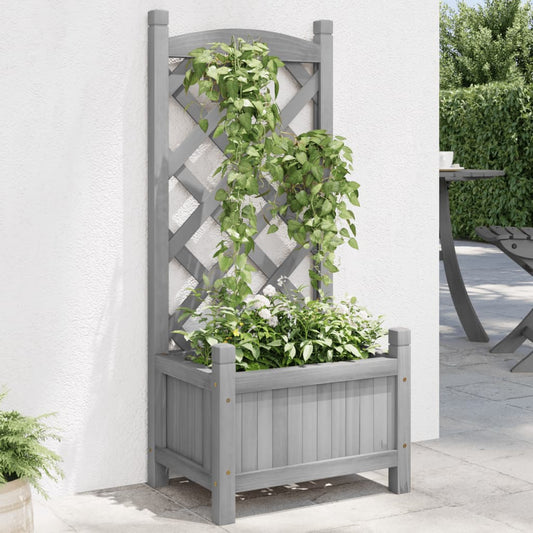 vidaXL Jardinera con enrejado madera maciza de abeto gris