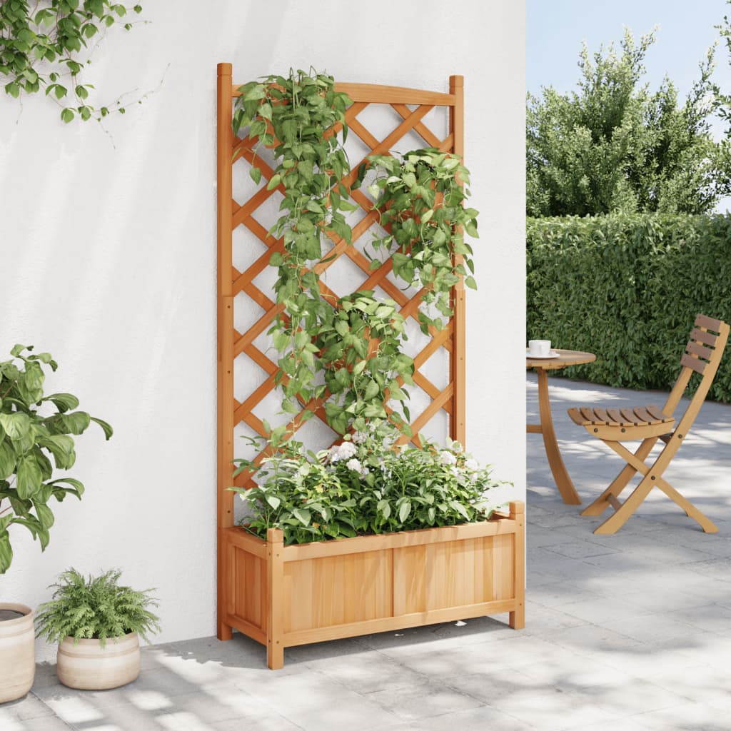 vidaXL Jardinera con enrejado de madera maciza de abeto marrón