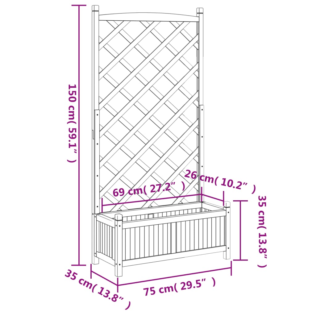 vidaXL Jardinera con enrejado de madera maciza de abeto marrón