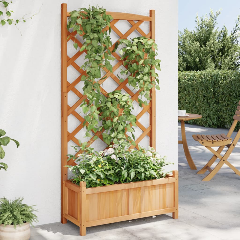 vidaXL Jardinera con enrejado de madera maciza de abeto marrón