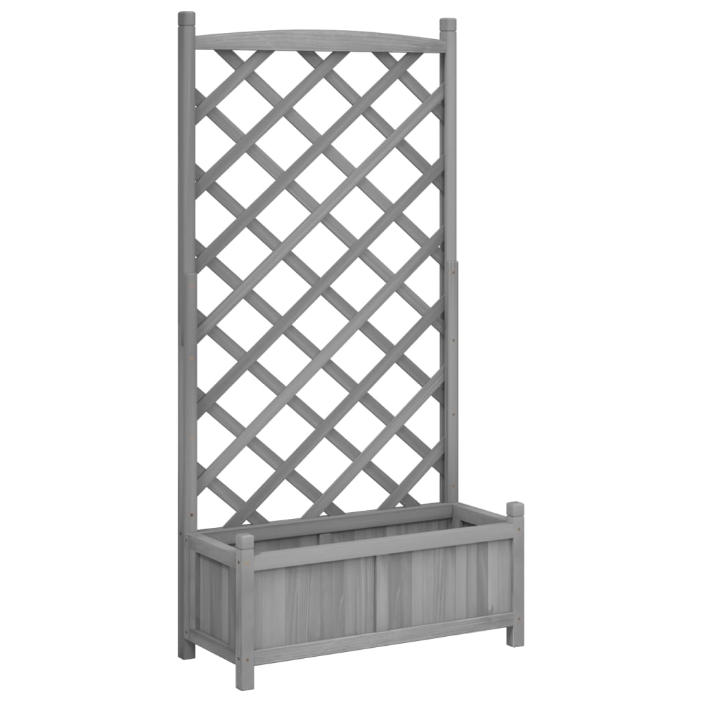 vidaXL Jardinera con enrejado madera maciza de abeto gris