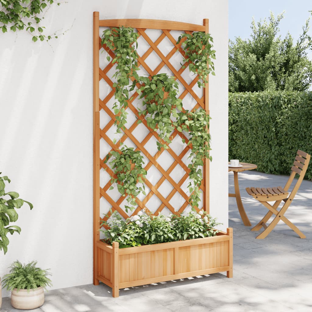 vidaXL Jardinera con enrejado de madera maciza de abeto marrón