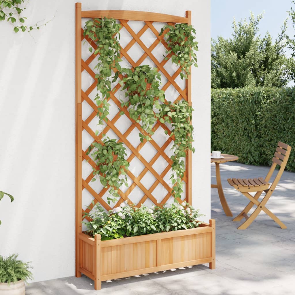 vidaXL Jardinera con enrejado de madera maciza de abeto marrón