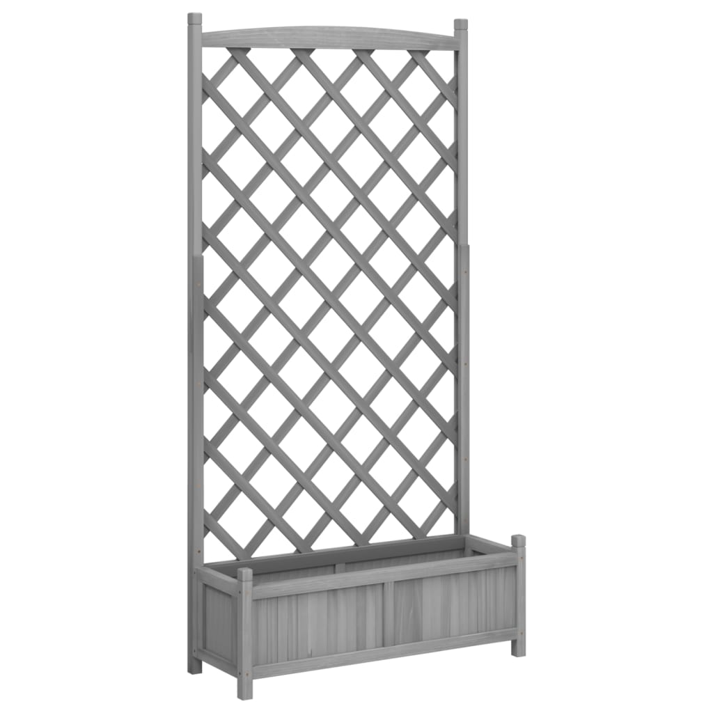 vidaXL Jardinera con enrejado madera maciza de abeto gris