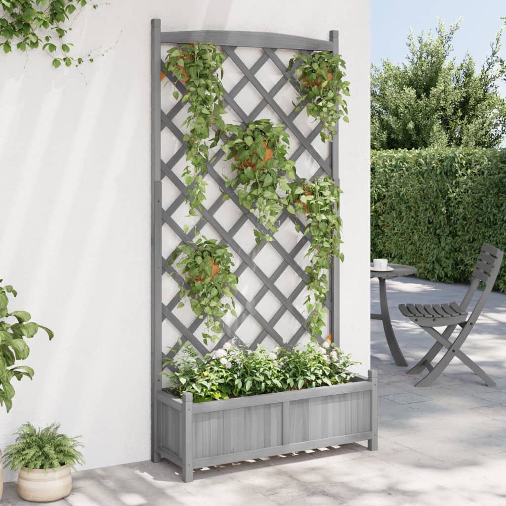 vidaXL Jardinera con enrejado madera maciza de abeto gris