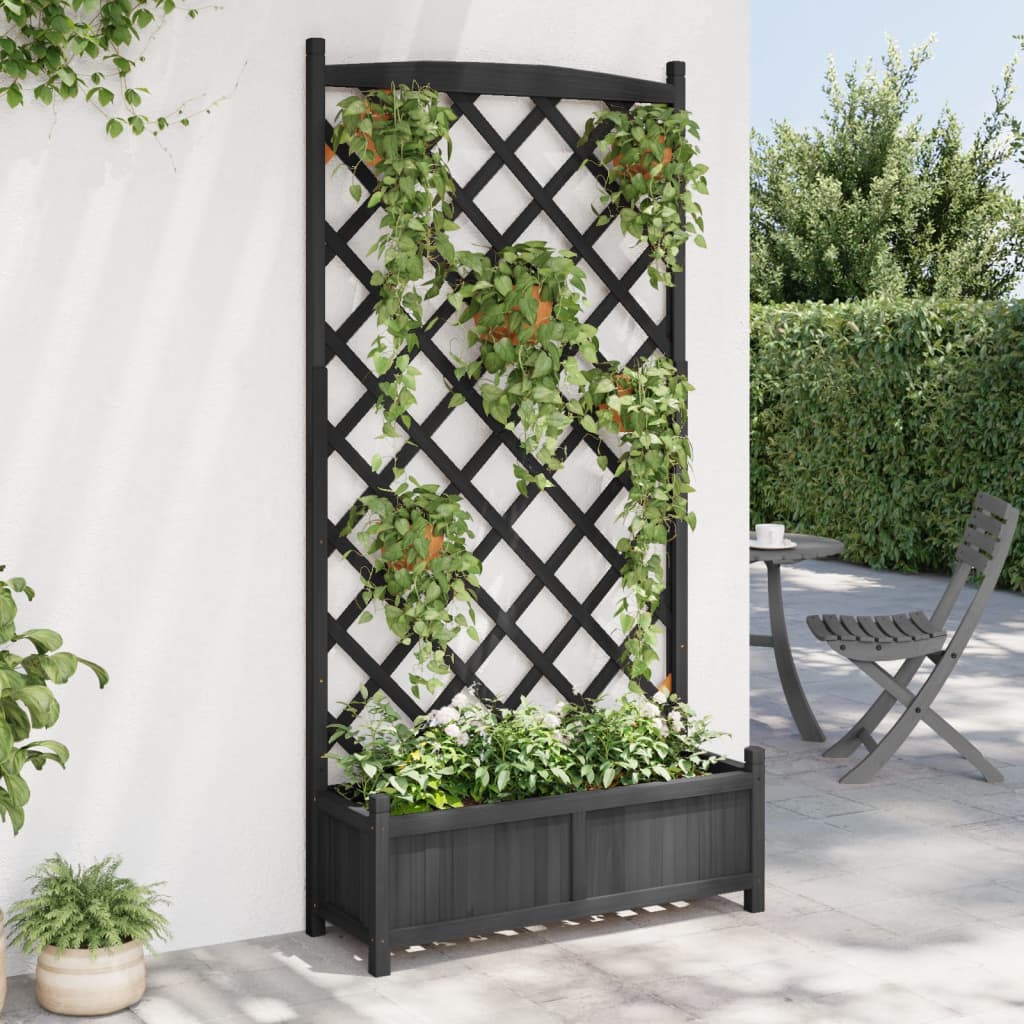 vidaXL Jardinera con enrejado madera maciza de abeto negro