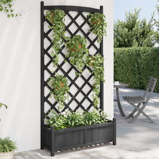 vidaXL Jardinera con enrejado madera maciza de abeto negro