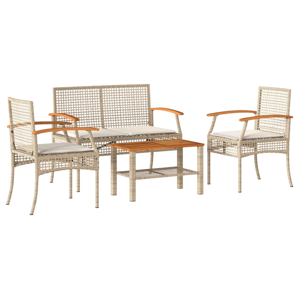 vidaXL Set muebles de jardín 4 piezas y cojines ratán sintético beige