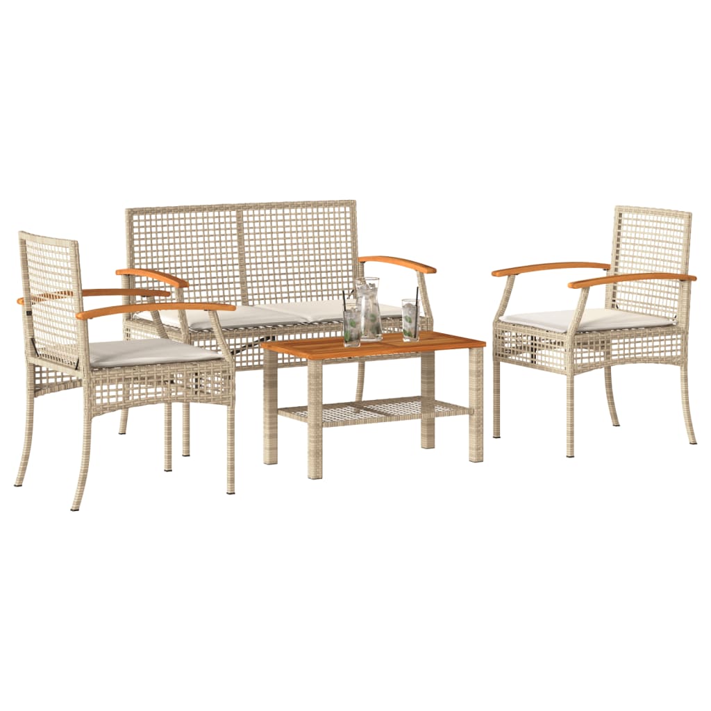 vidaXL Set muebles de jardín 4 piezas y cojines ratán sintético beige