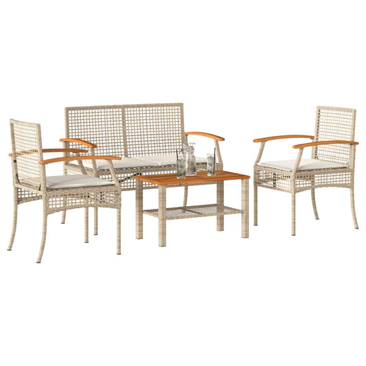 vidaXL Set muebles de jardín 4 piezas y cojines ratán sintético beige