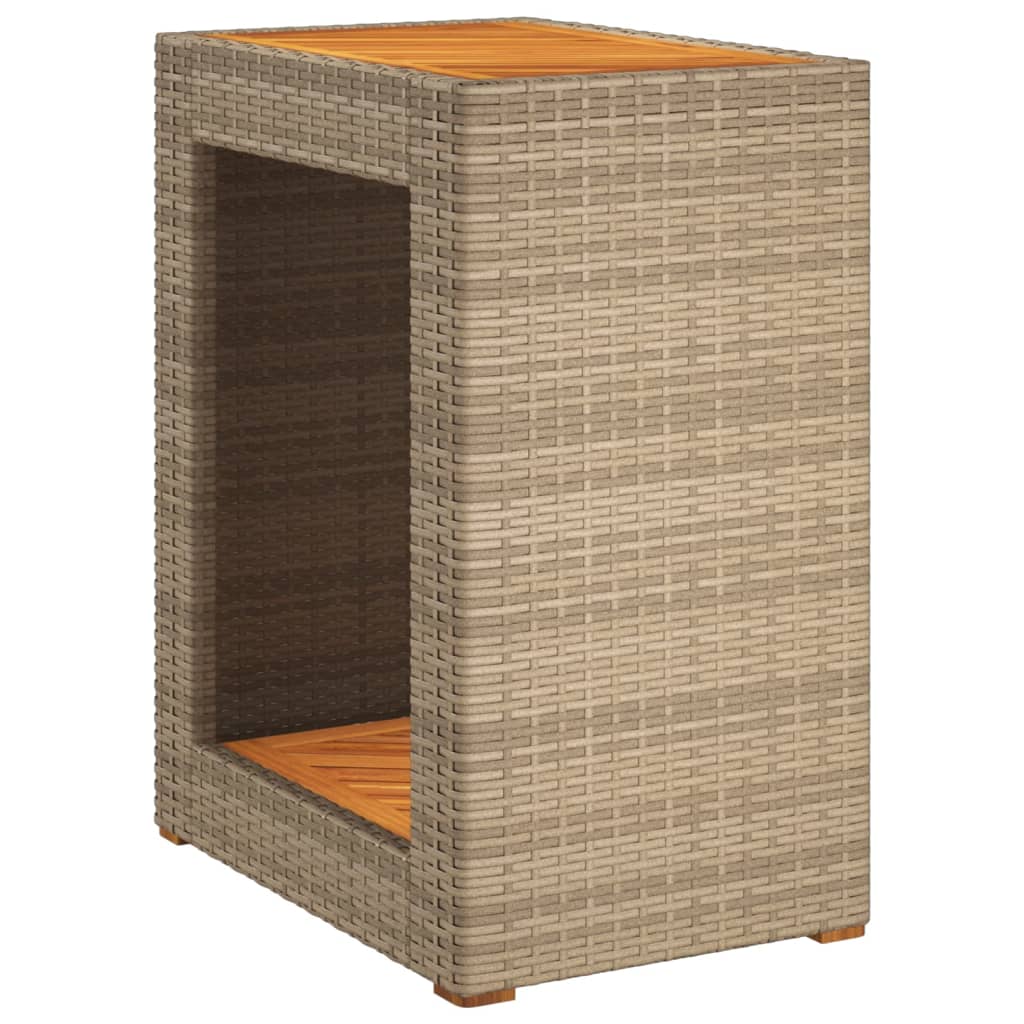 vidaXL Mesa auxiliar jardín tapa madera ratán PE beige 60x40x75 cm