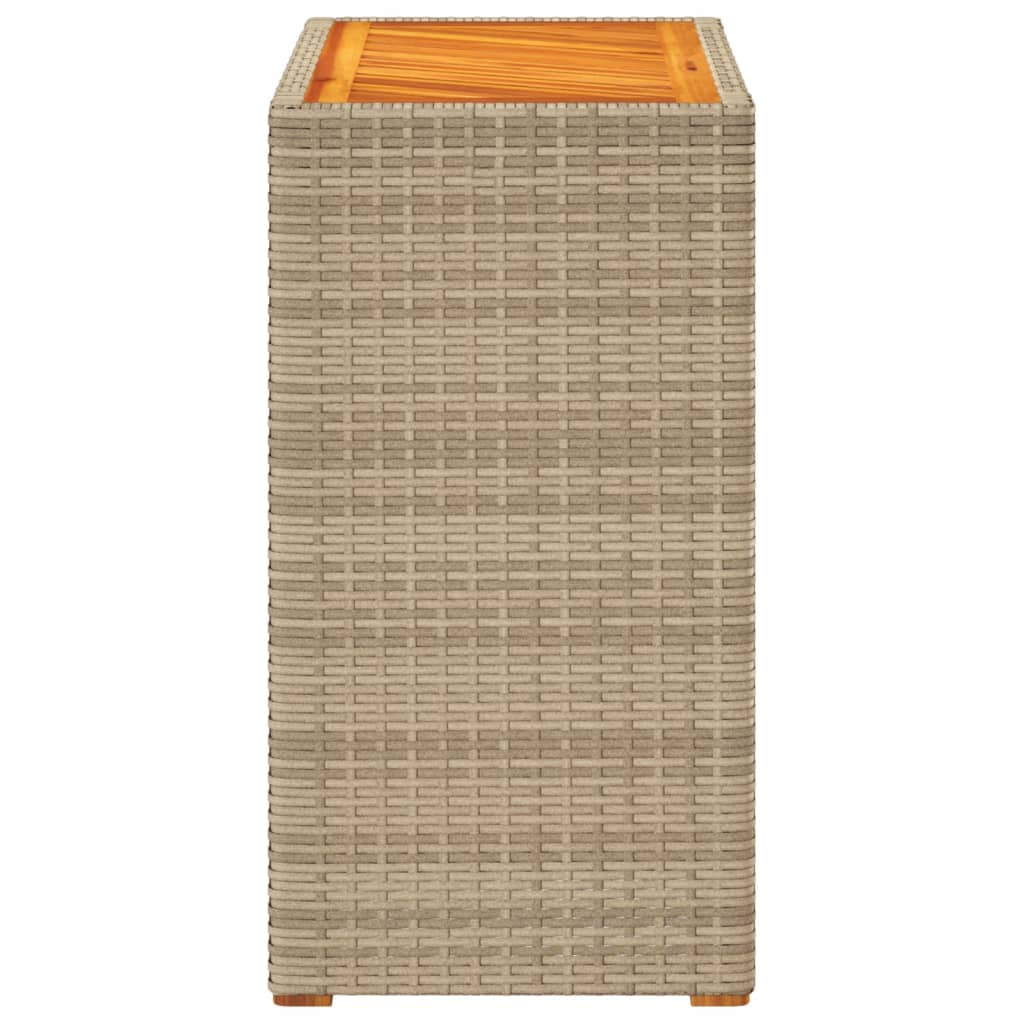 vidaXL Mesa auxiliar jardín tapa madera ratán PE beige 60x40x75 cm