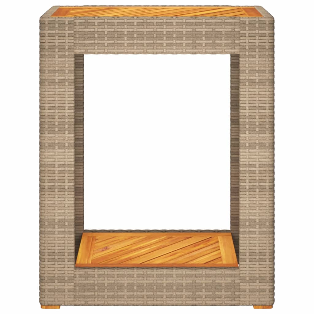 vidaXL Mesa auxiliar jardín tapa madera ratán PE beige 60x40x75 cm