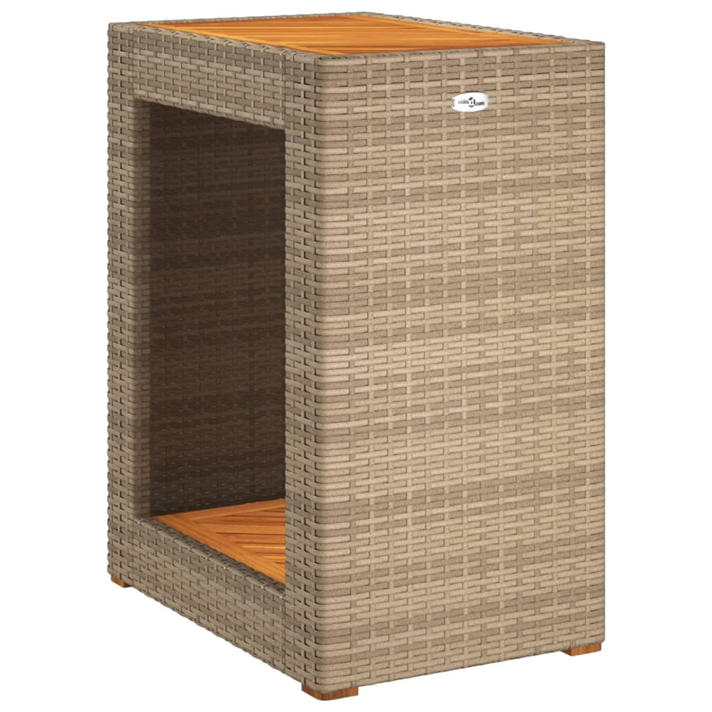 vidaXL Mesa auxiliar jardín tapa madera ratán PE beige 60x40x75 cm