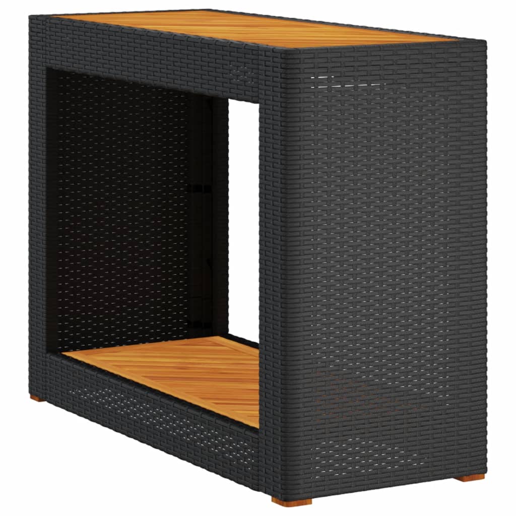 vidaXL Mesa auxiliar jardín tapa madera ratán PE negro 100x40x75 cm