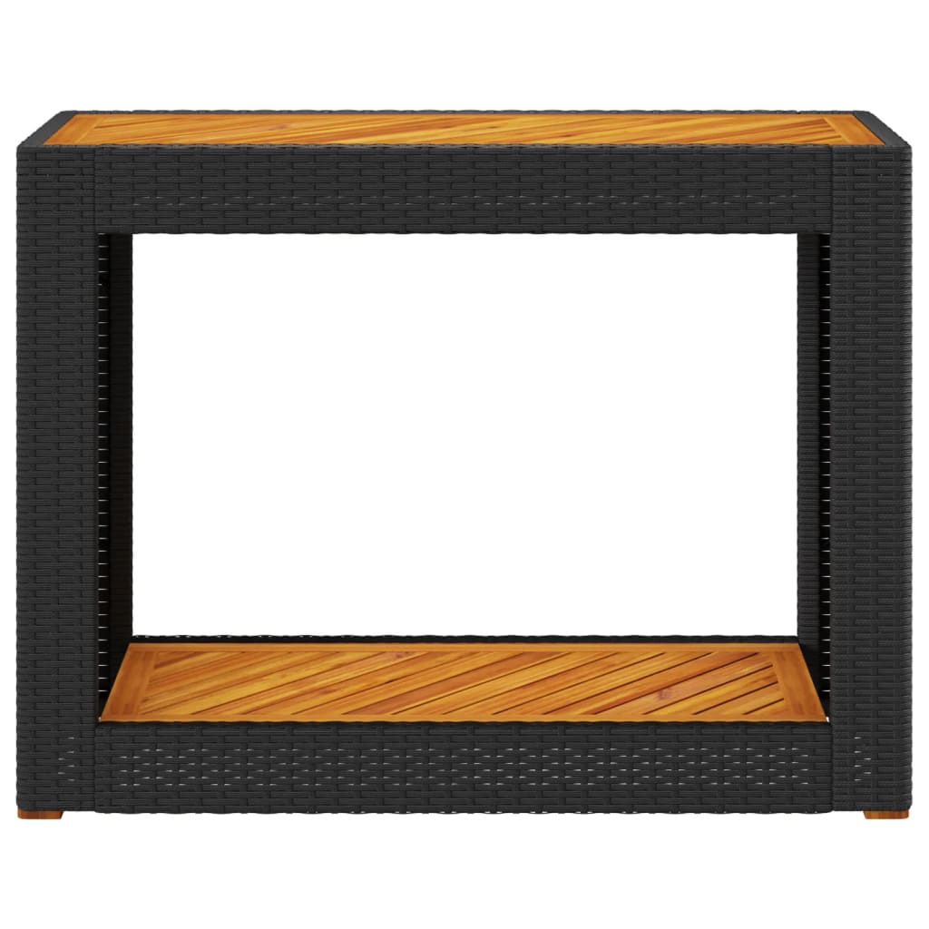 vidaXL Mesa auxiliar jardín tapa madera ratán PE negro 100x40x75 cm