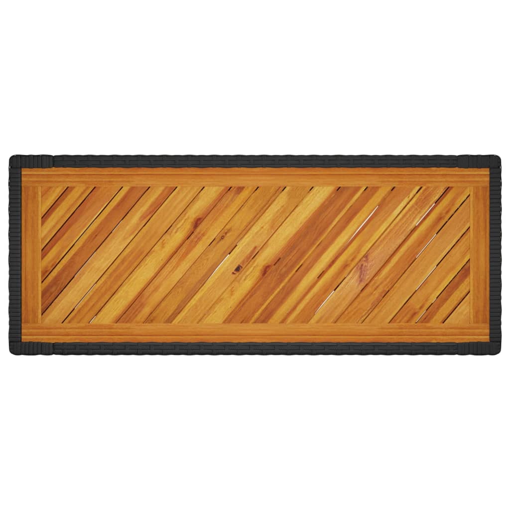 vidaXL Mesa auxiliar jardín tapa madera ratán PE negro 100x40x75 cm