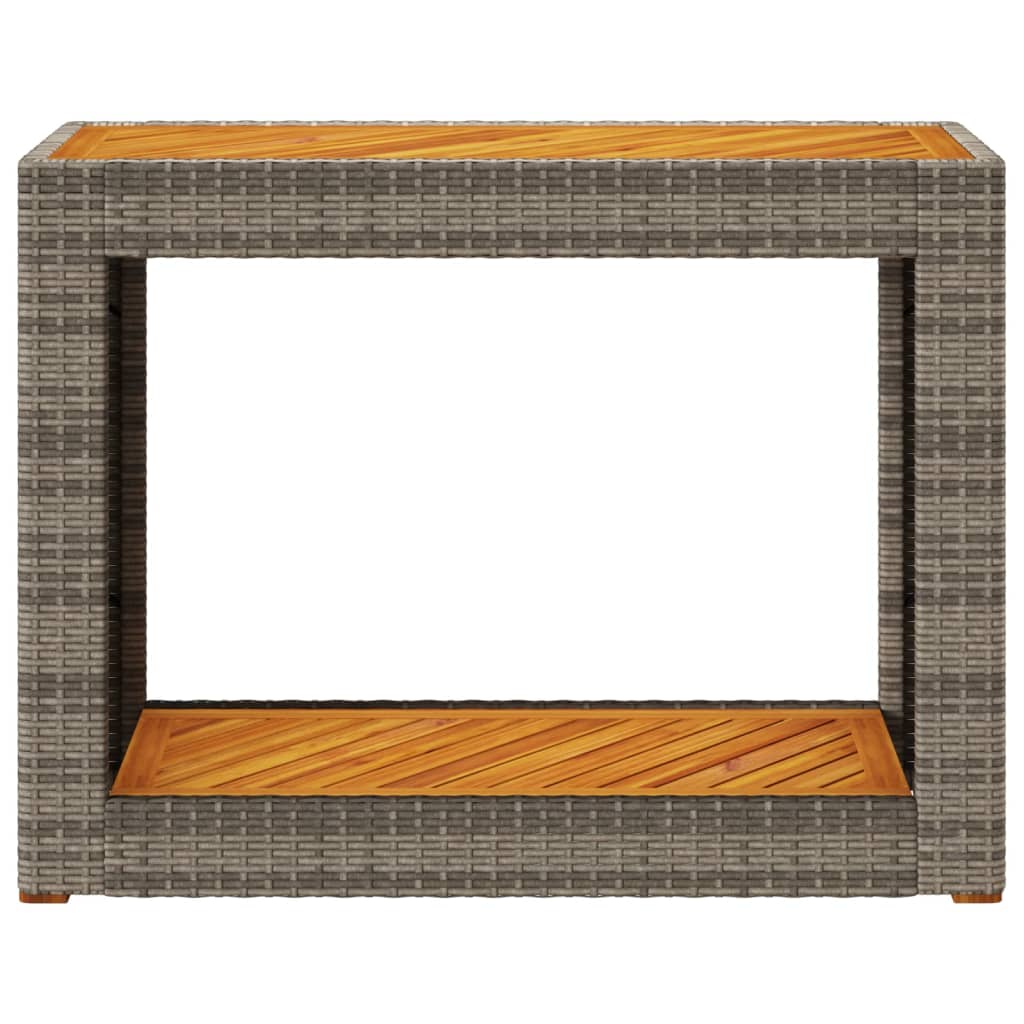 vidaXL Mesa auxiliar jardín tapa madera ratán PE gris 100x40x75 cm