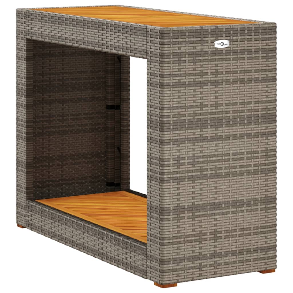 vidaXL Mesa auxiliar jardín tapa madera ratán PE gris 100x40x75 cm