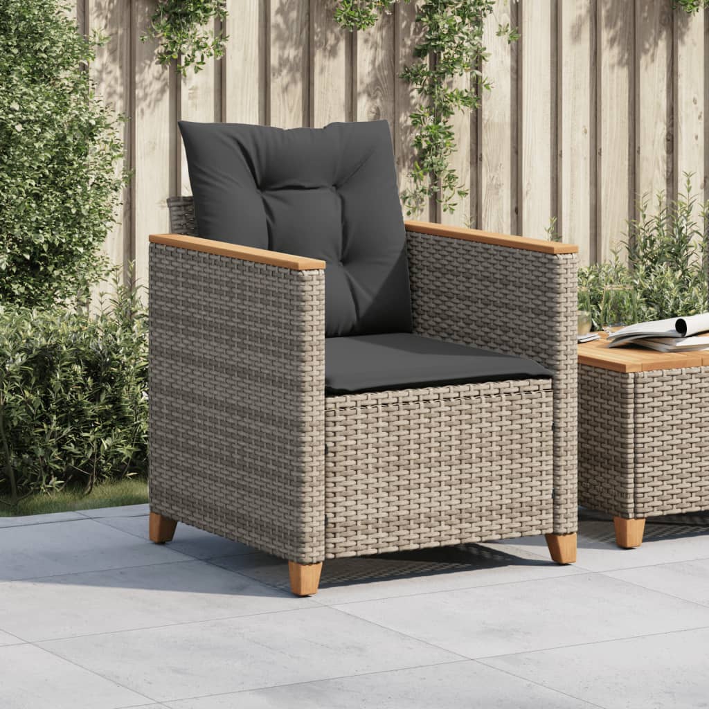 vidaXL Sillón de jardín con cojines ratán sintético gris