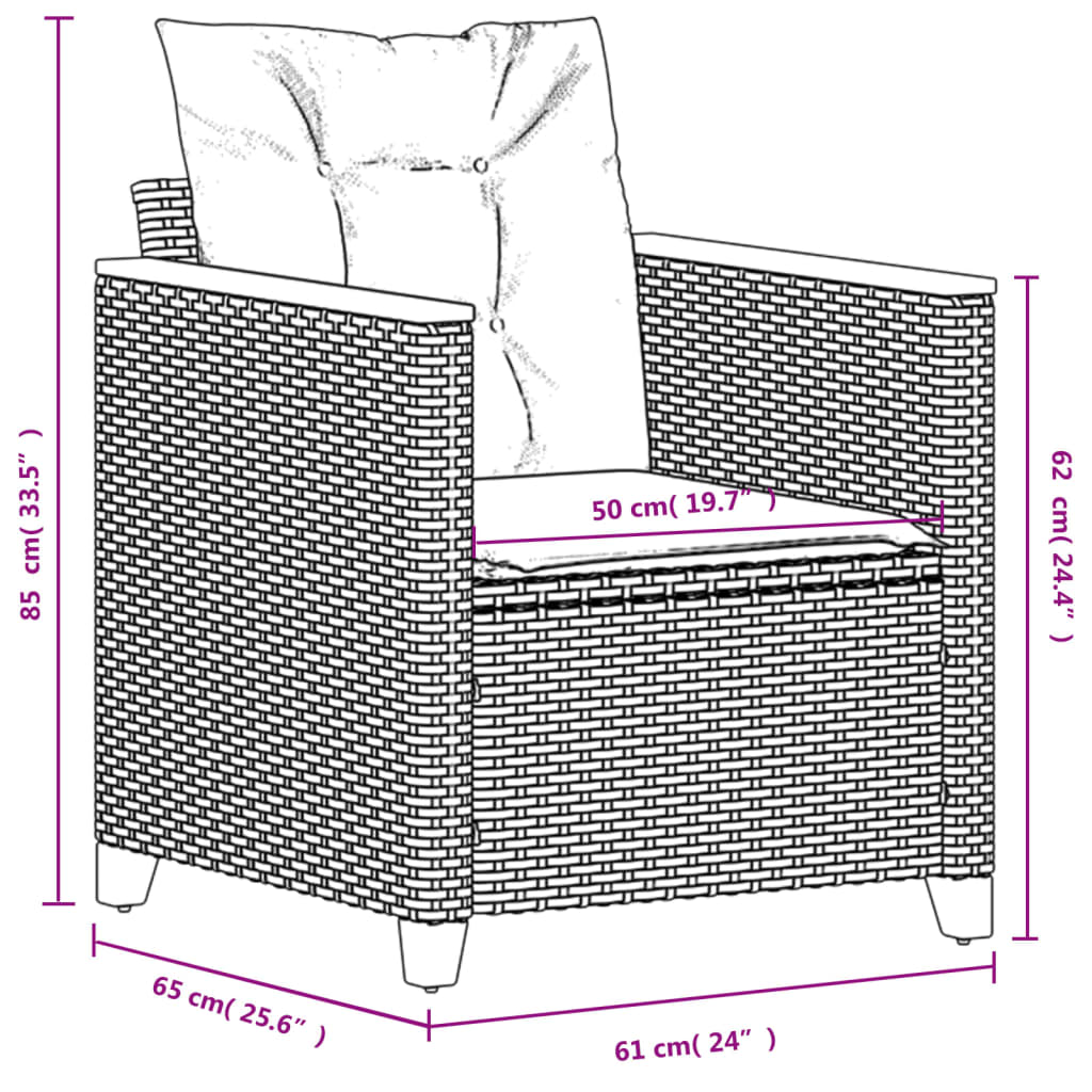 vidaXL Sillón de jardín con cojines ratán sintético gris