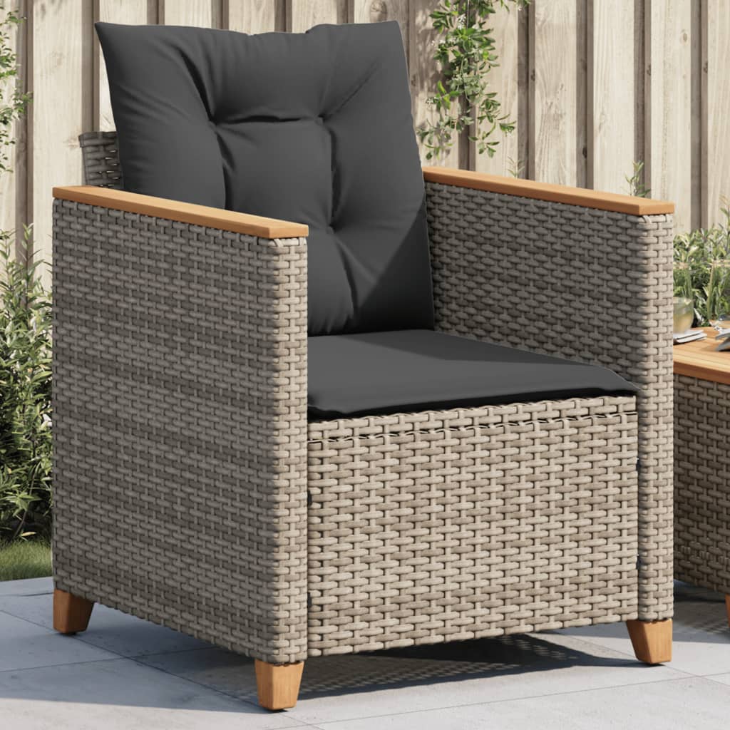 vidaXL Sillón de jardín con cojines ratán sintético gris