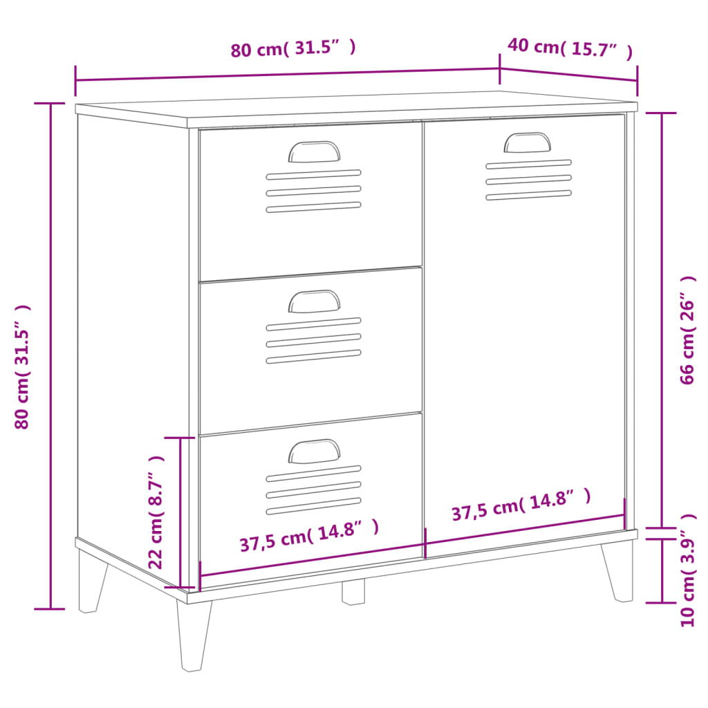 vidaXL Aparador VIKEN madera de ingeniería negro 80x40x80 cm