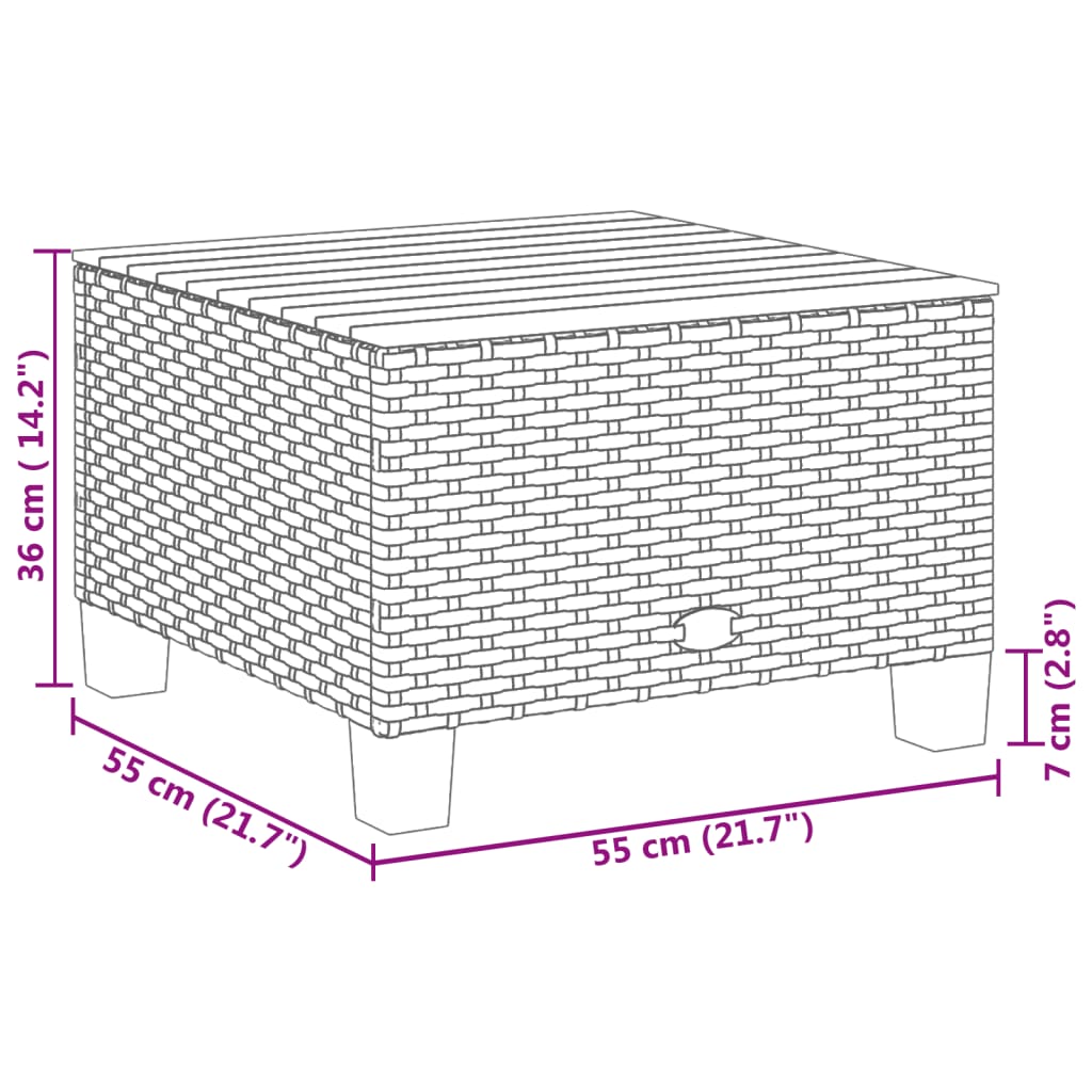 vidaXL Mesa de jardín ratán sintético madera acacia gris 55x55x36 cm