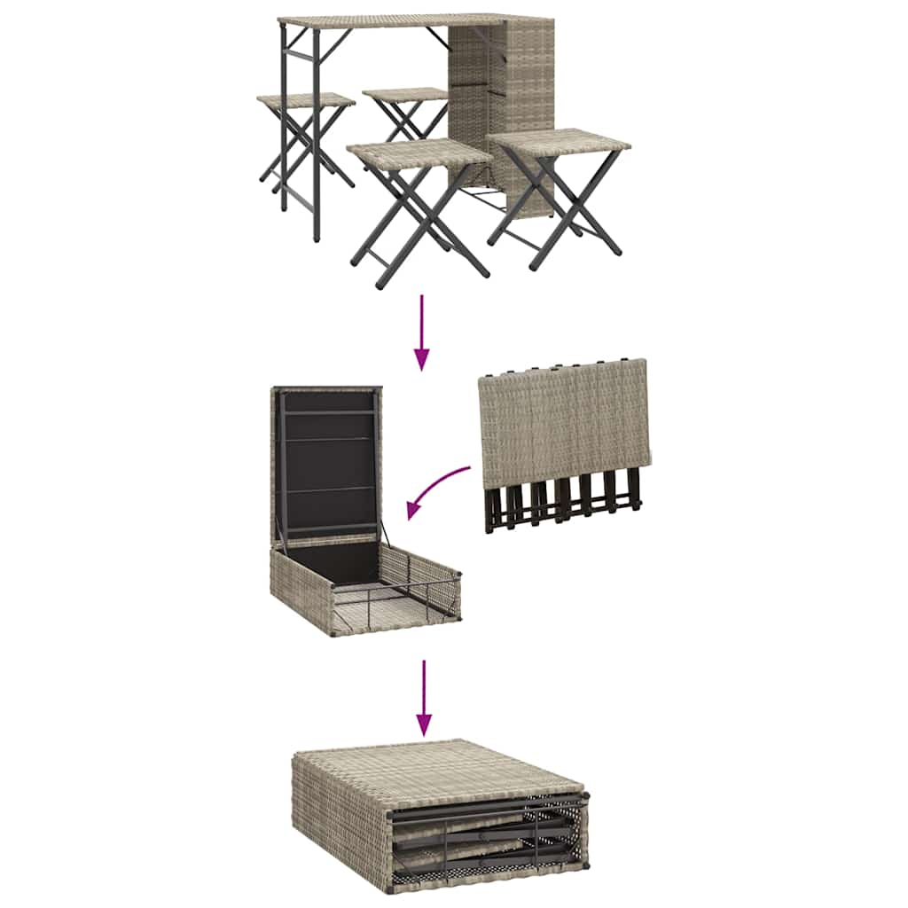 vidaXL Juego de comedor de jardín plegable 5 pzas ratán PE gris claro