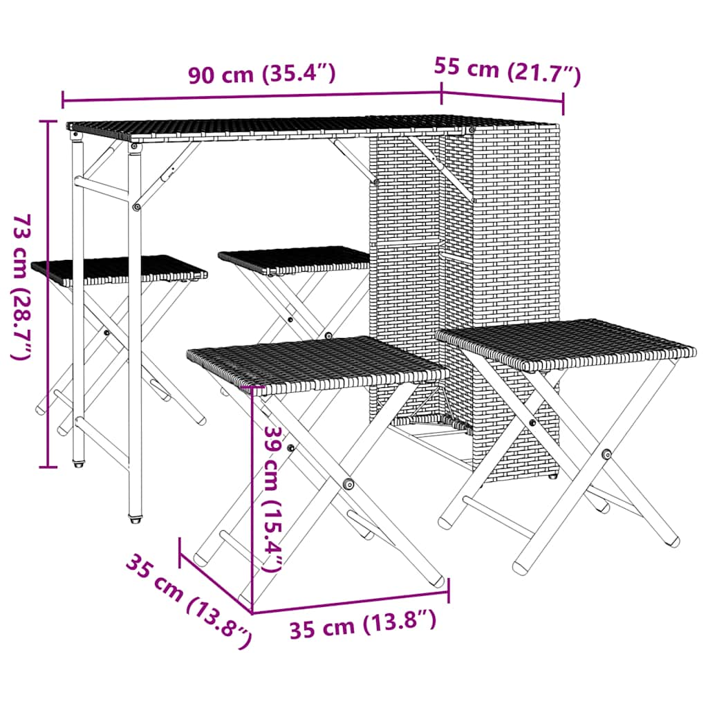 vidaXL Juego de comedor de jardín plegable 5 pzas ratán PE gris claro