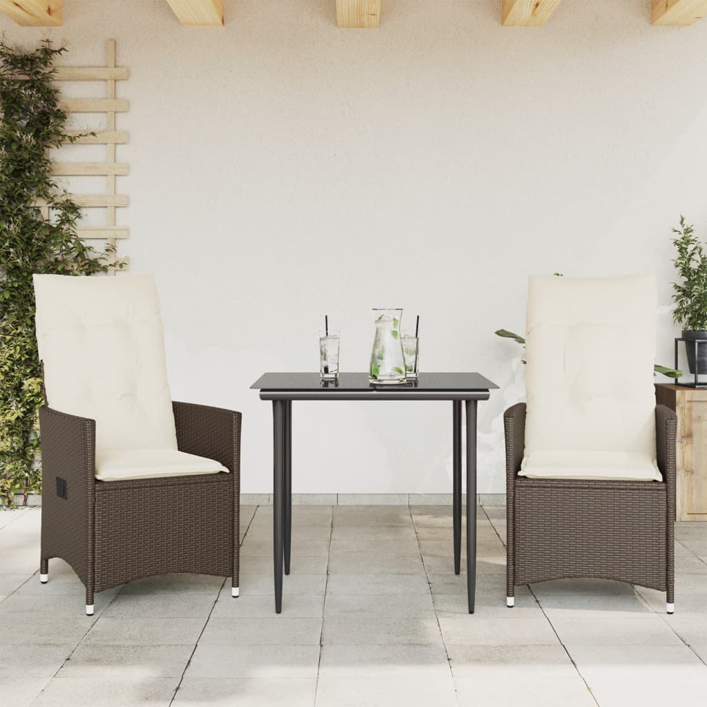 vidaXL Sillones reclinables jardín con cojines marrones 2 uds ratán PE