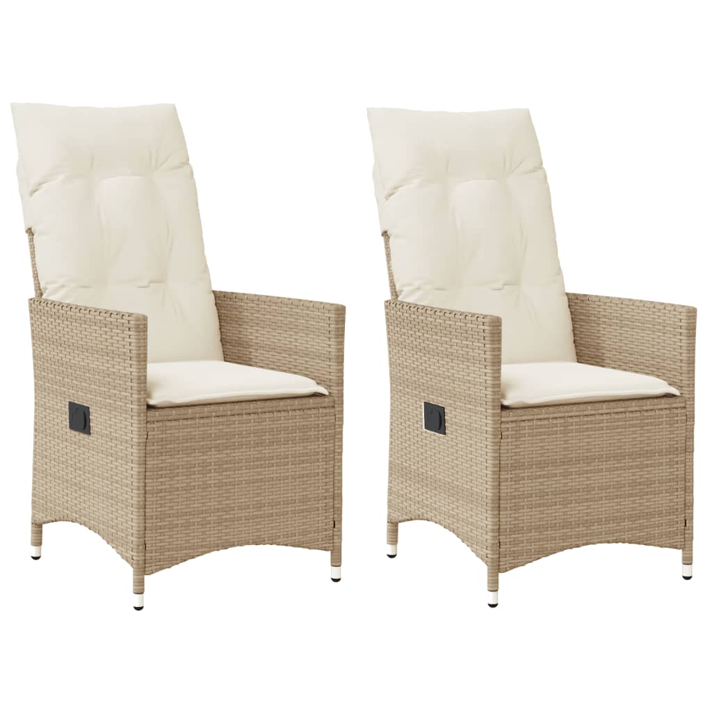 vidaXL Sillones reclinables de jardín con cojines beige 2 uds ratán PE