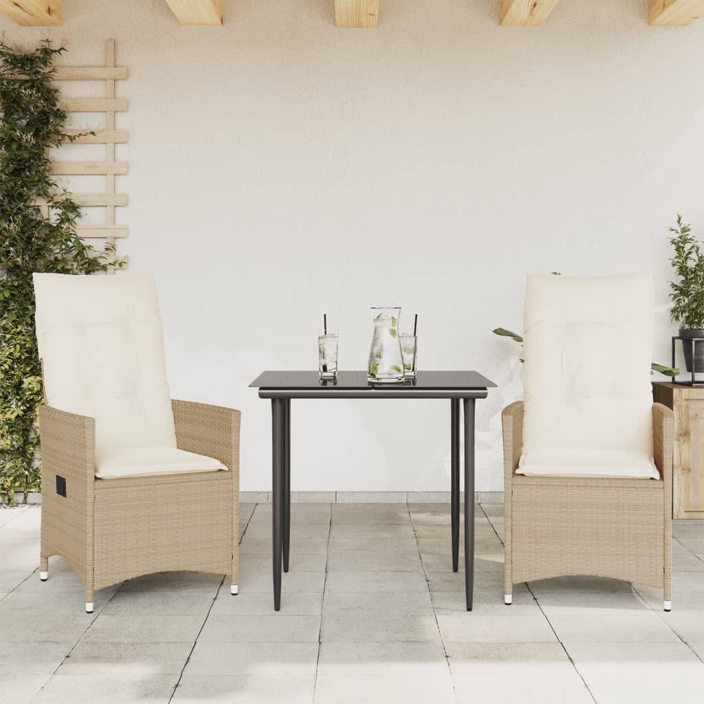 vidaXL Sillones reclinables de jardín con cojines beige 2 uds ratán PE