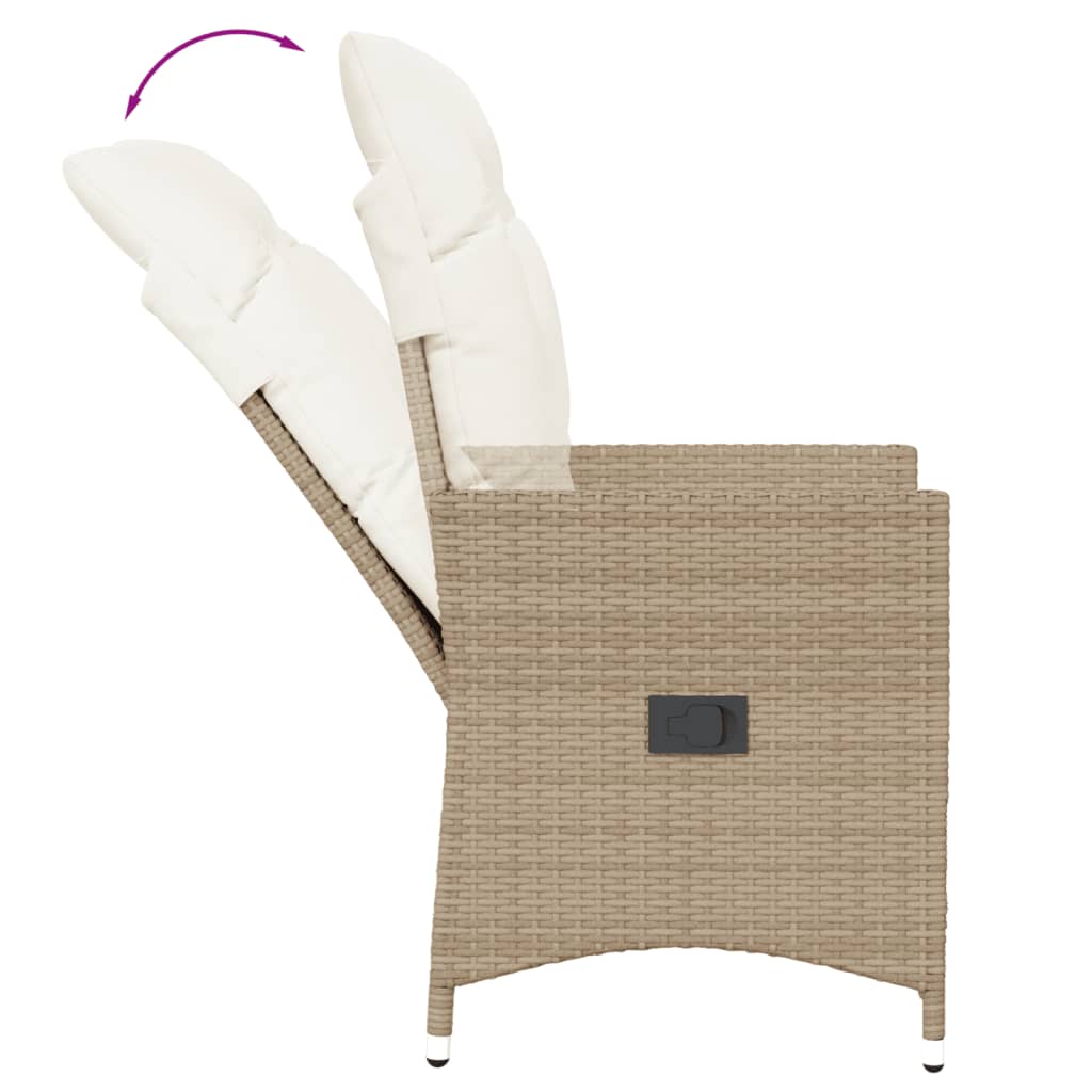 vidaXL Sillones reclinables de jardín con cojines beige 2 uds ratán PE