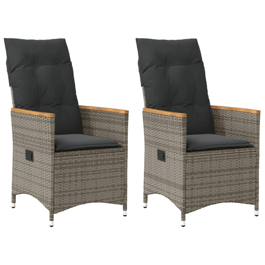 vidaXL Sillones reclinable jardín y cojines 2 uds ratán sintético gris