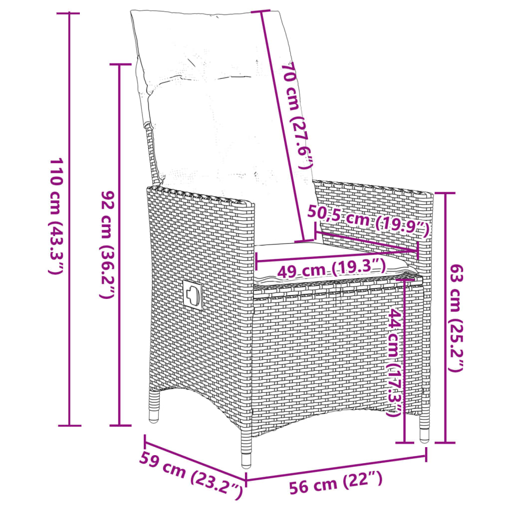 vidaXL Sillones reclinable jardín y cojines 2 uds ratán sintético gris