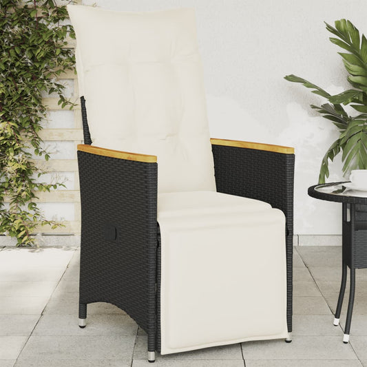 vidaXL Sillón reclinable de jardín con cojines ratán sintético negro