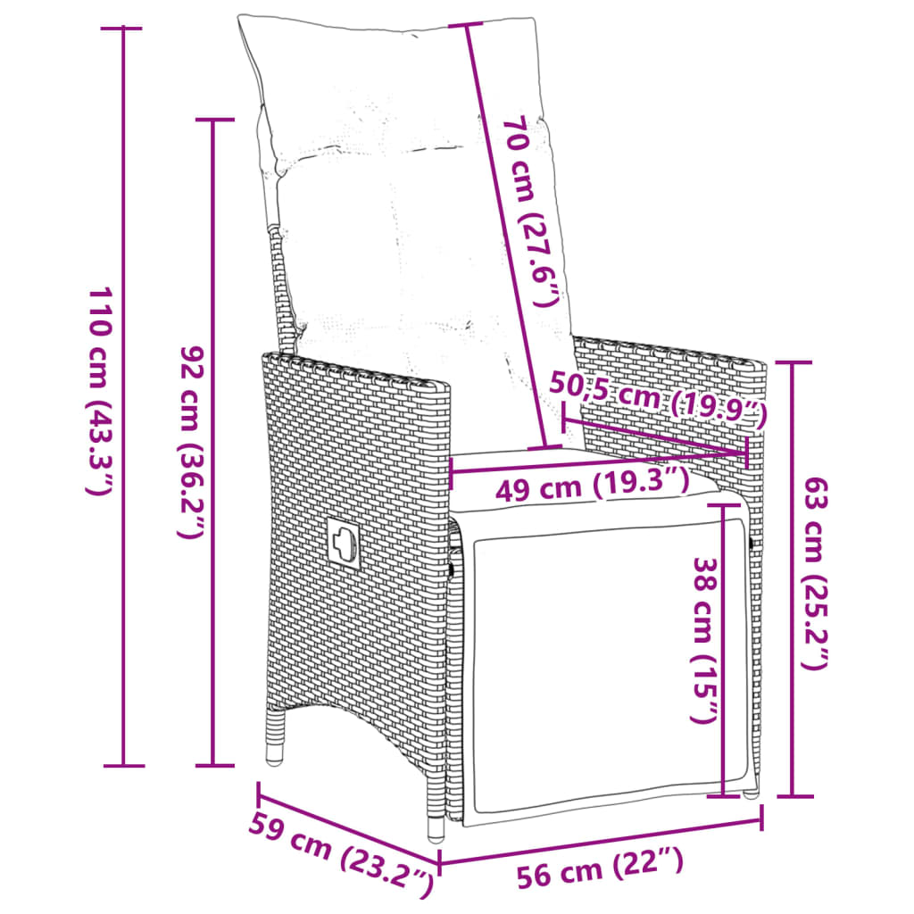 vidaXL Sillones reclinable jardín y cojines 2 uds ratán sintético gris