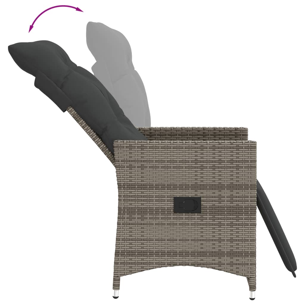 vidaXL Sillones reclinable jardín y cojines 2 uds ratán sintético gris