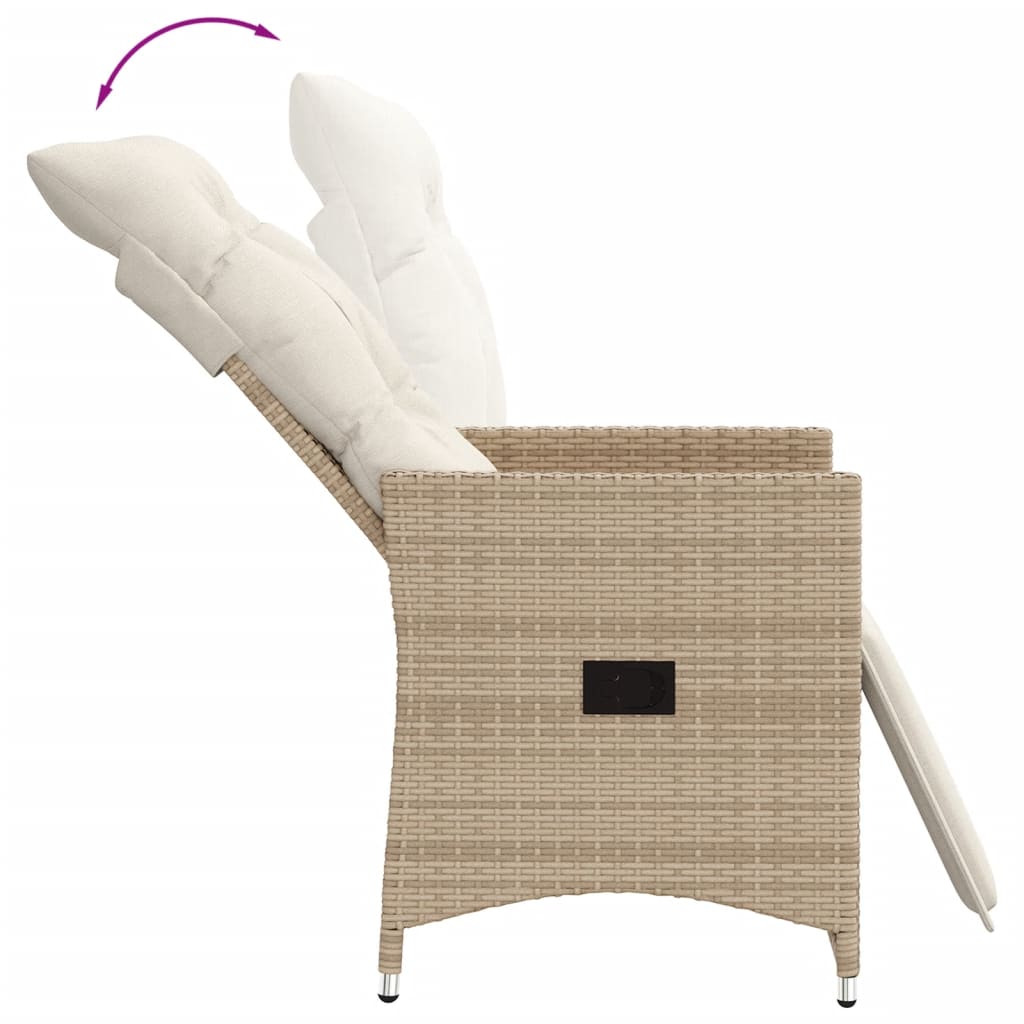 vidaXL Sillones reclinables de jardín con cojines beige 2 uds ratán PE