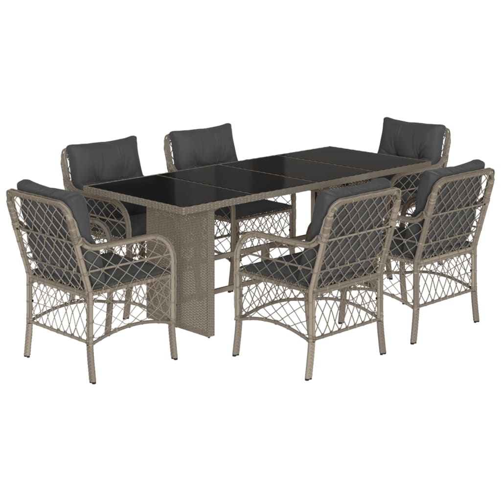 vidaXL Set comedor jardín 7 pzas y cojines ratán sintético gris claro