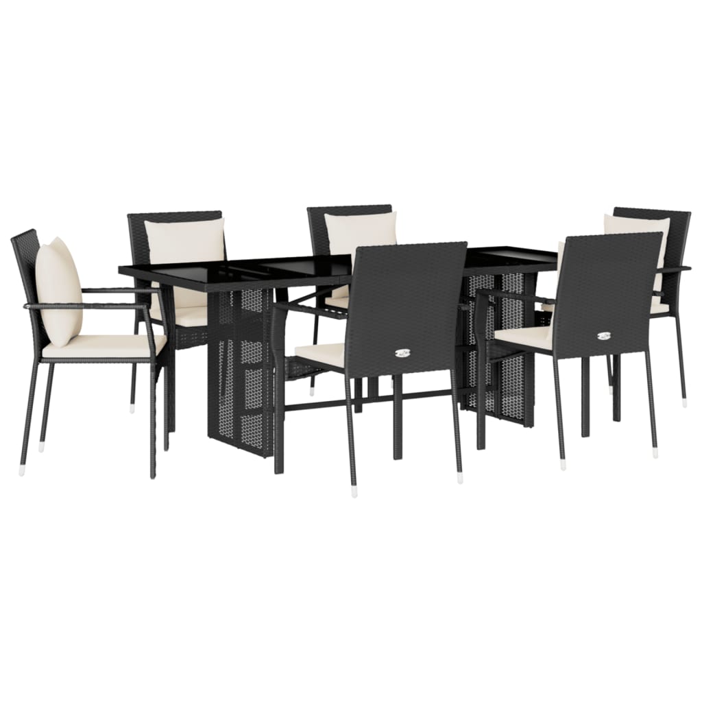 vidaXL Set de comedor de jardín 7 pzas y cojines ratán sintético negro